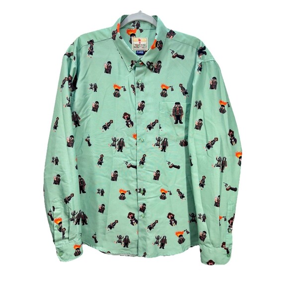 RSVLTS Home Alone Wet Bandits Shirt Mens XL Green Button Up Kunuflex Long Sleeve - Picture 1 of 8